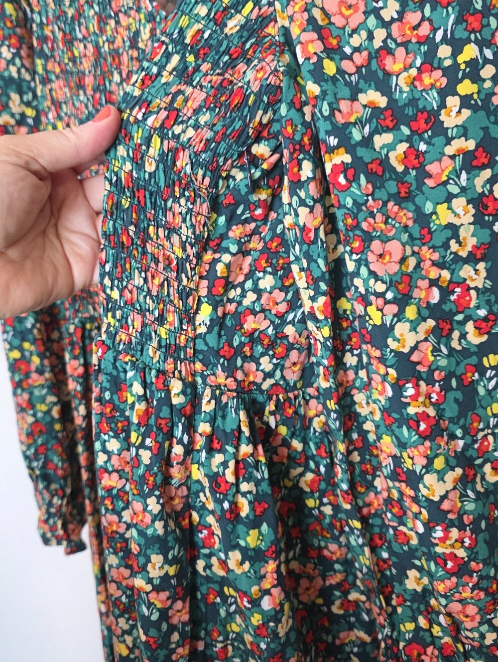 🚨NEW J CREW Green Floral V-Neck Smocked Midi Dress Pockets Wedding Summer Sz M - Picture 10 of 16